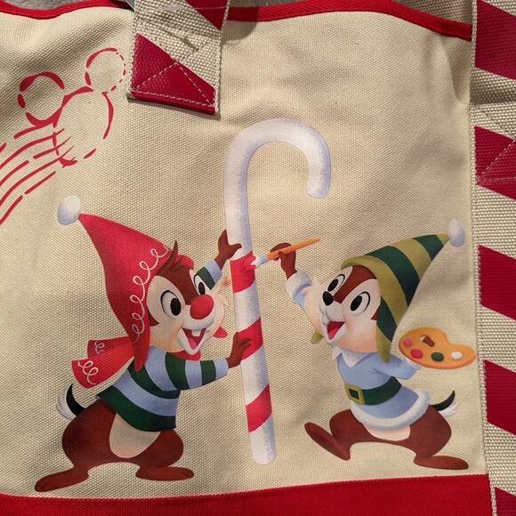 NWT Disney Parks Chip n Dales Christmas Canvas Tote Holiday Elves Holidayy - Picture 2 of 6